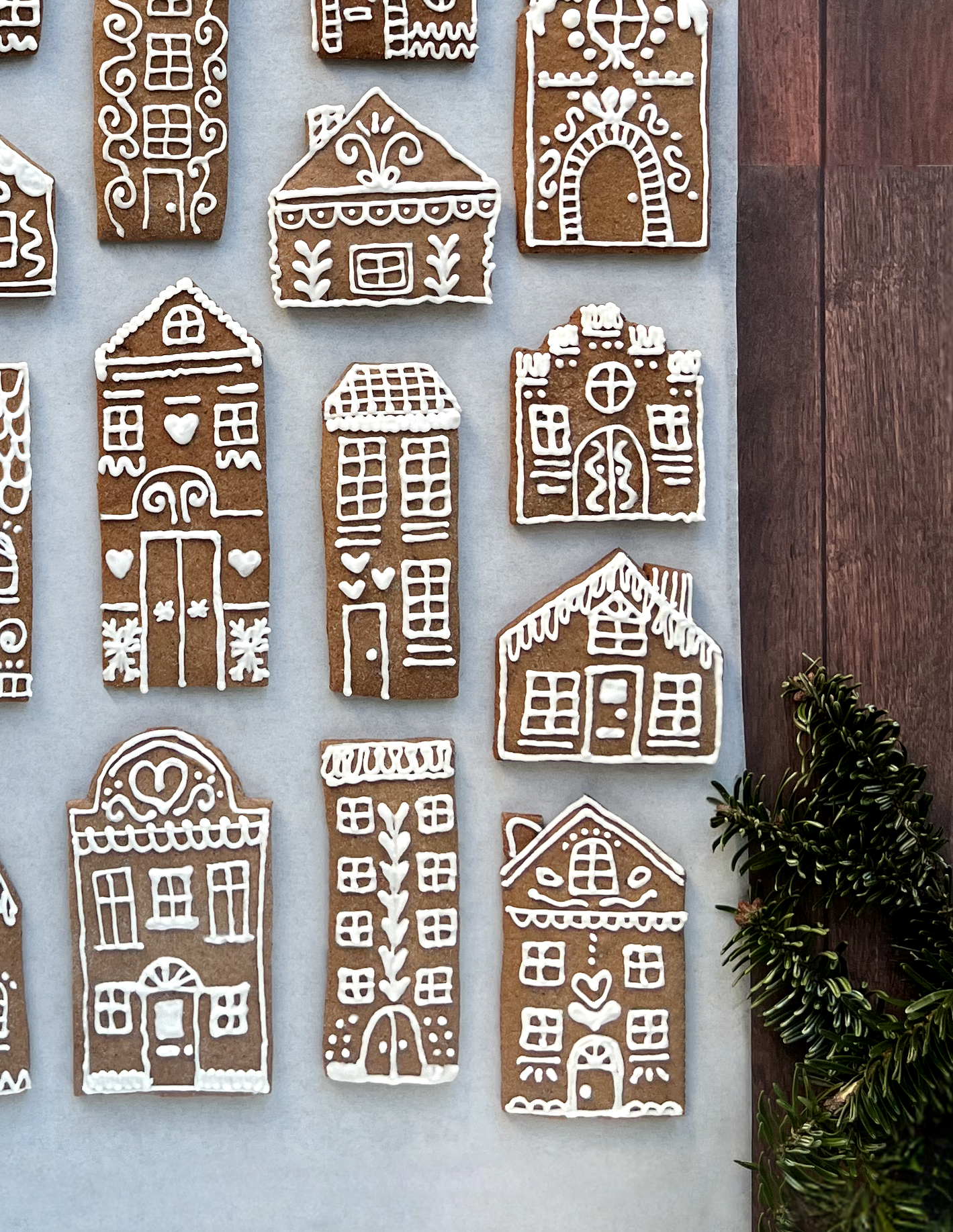 Gingerbread house biscuits, window and door detail