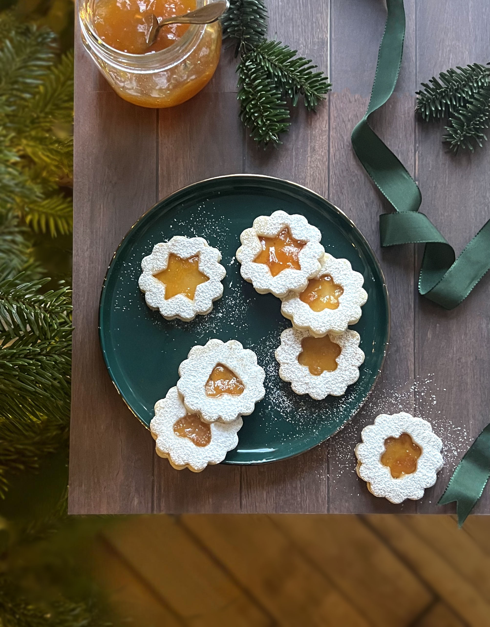 Linzer cookies filled with apricot jam