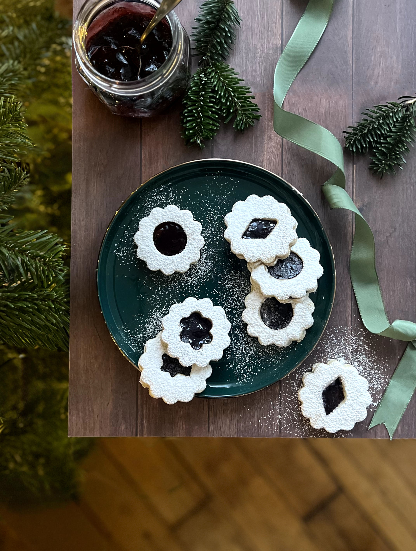 Linzer cookies filled with blackcurrant jam